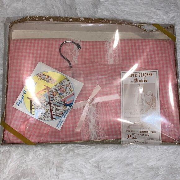NWT Vintage Pink Gingham Diaper Stacker USA - Picture 1 of 9